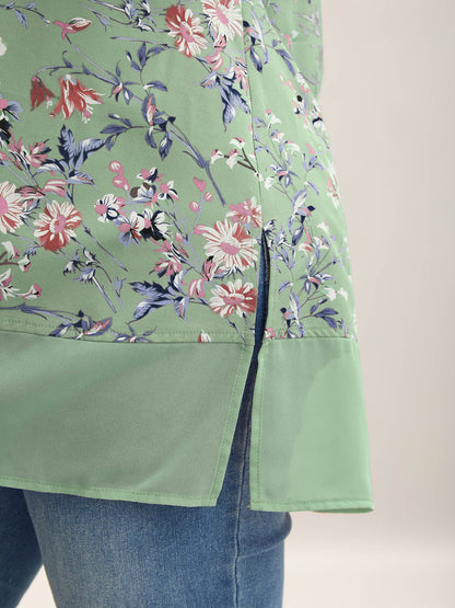 Garden Print Spliced V-Neck Blouse