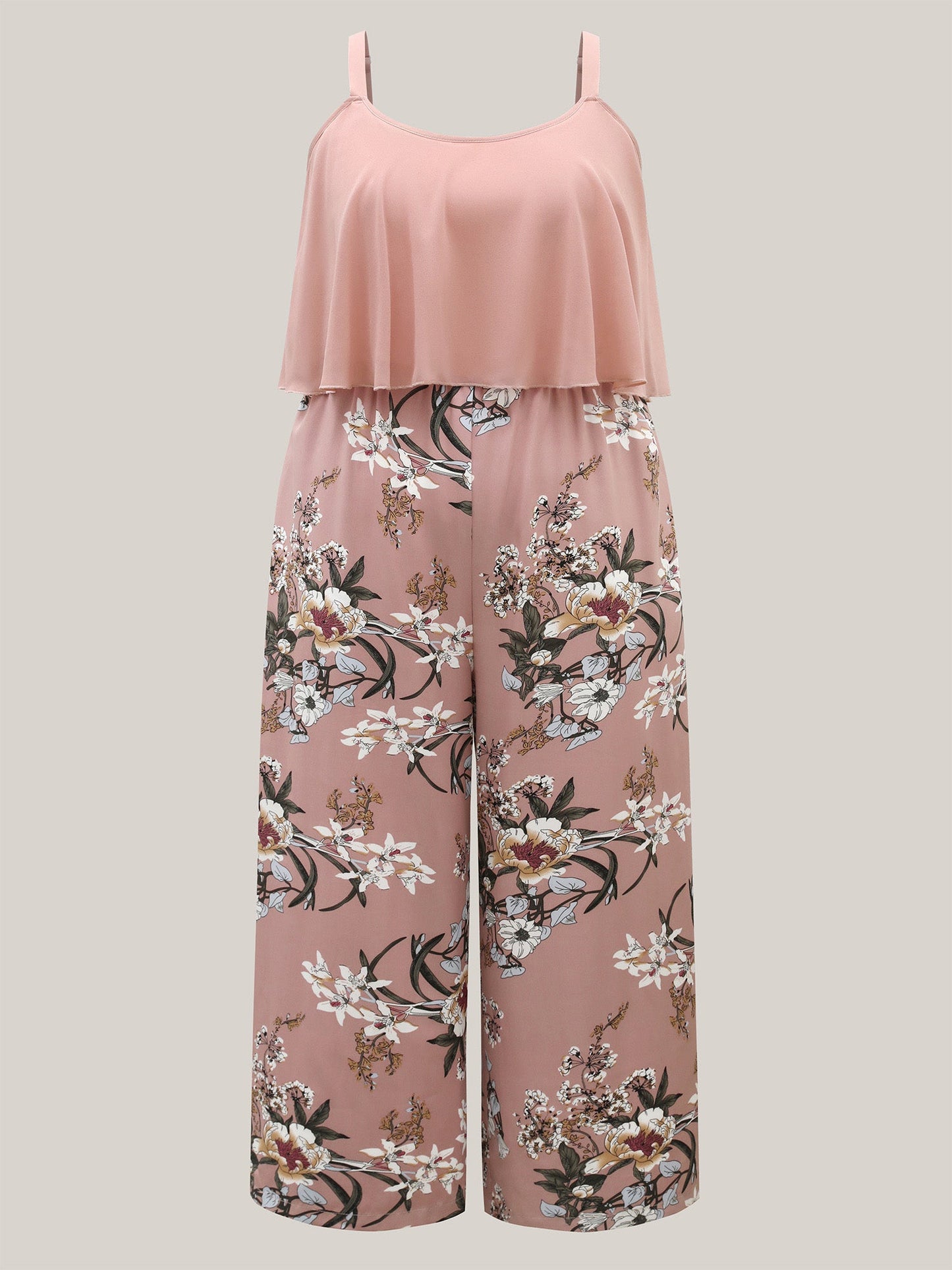Large Flower Print Spliced Wide-Leg Jumpsuit