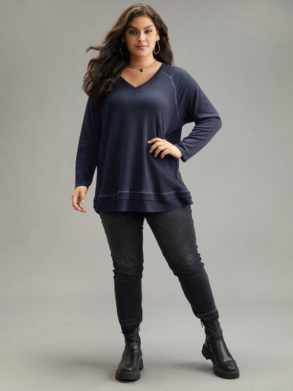 Plain Textured Stitch Raglan Sleeve Sweatshirt