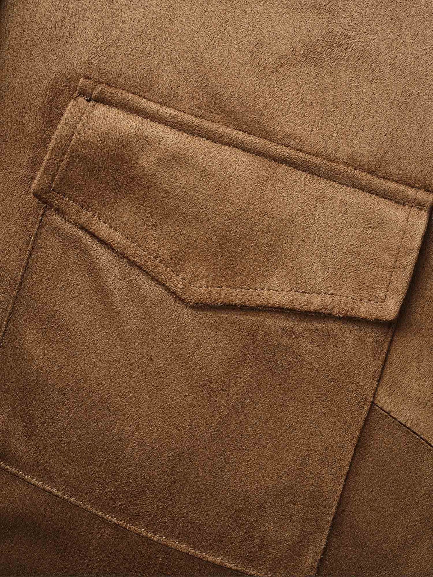 Stretchy Suede Pockets Slim-Fit Blouse