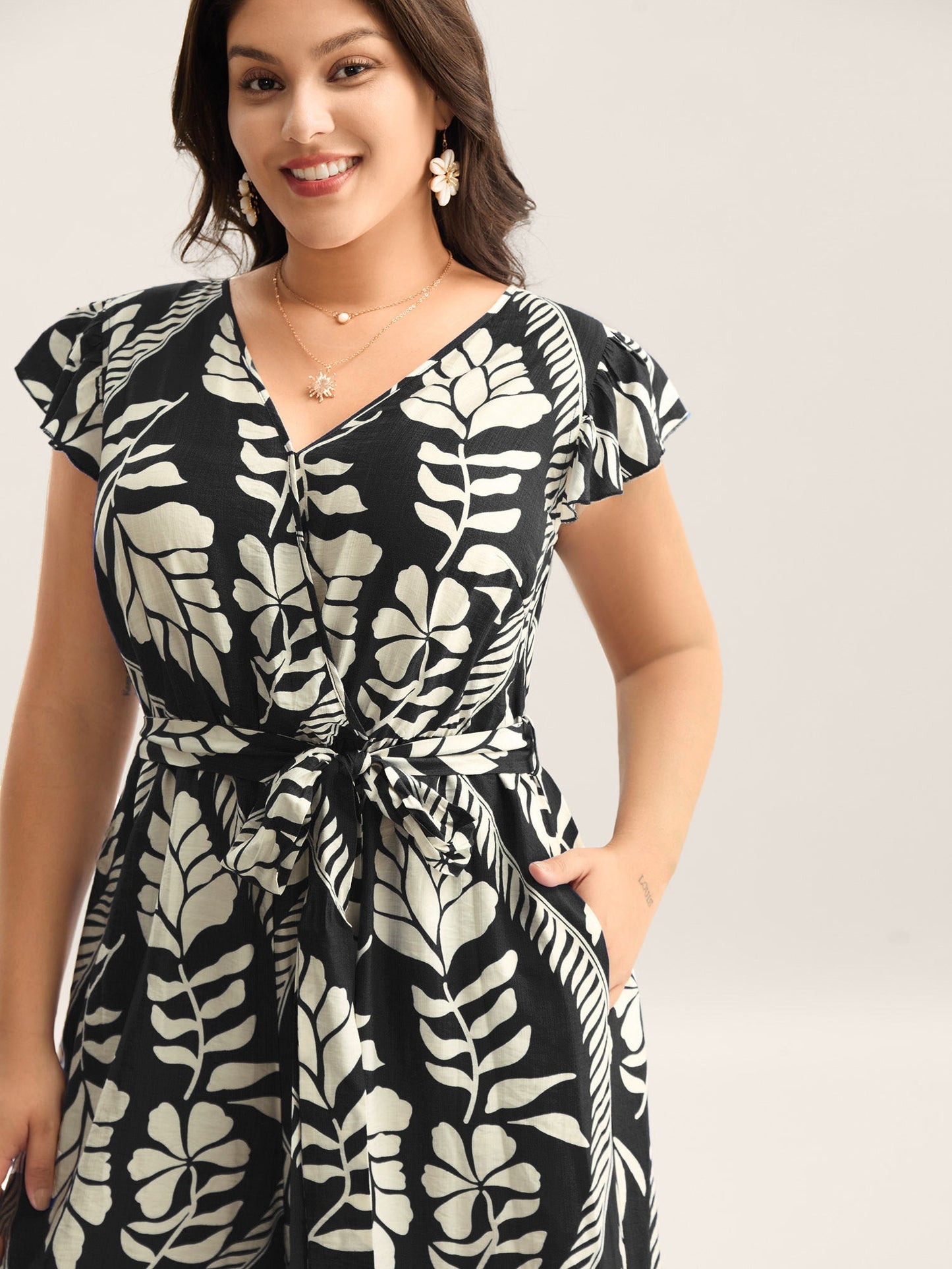 Large Floral Print Pockets Jumpsuit