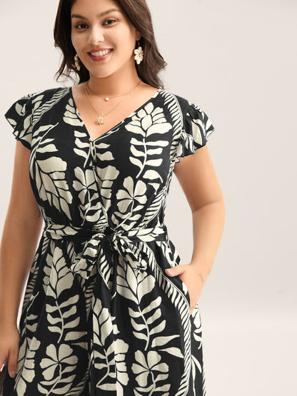 Large Floral Print Pockets Jumpsuit