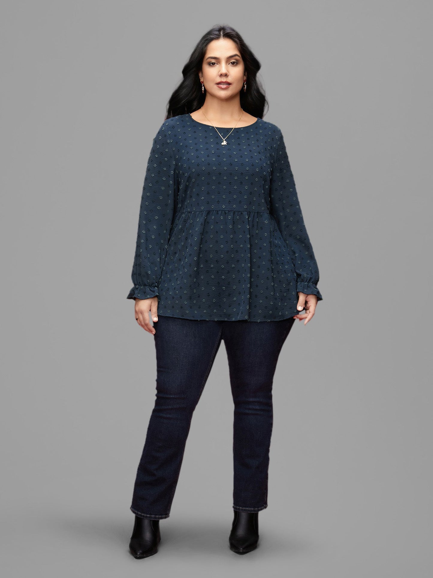 Textured Dot Elastic Cuffs A-line Blouse