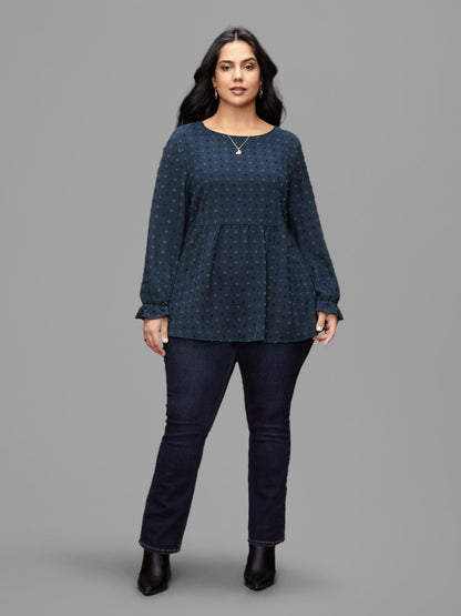 Textured Dot Elastic Cuffs A-line Blouse