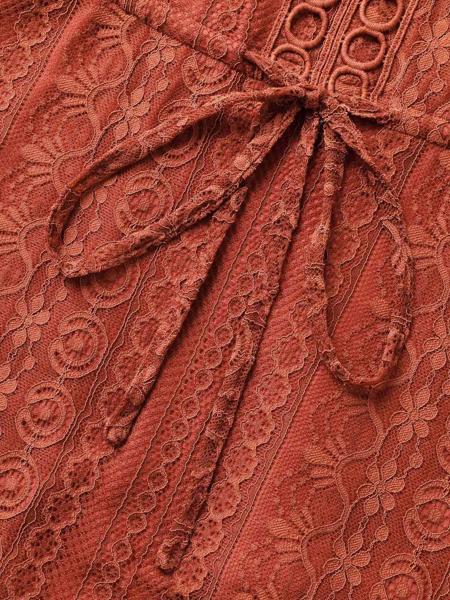 V Neck Lace Panel Drawstring Blouse