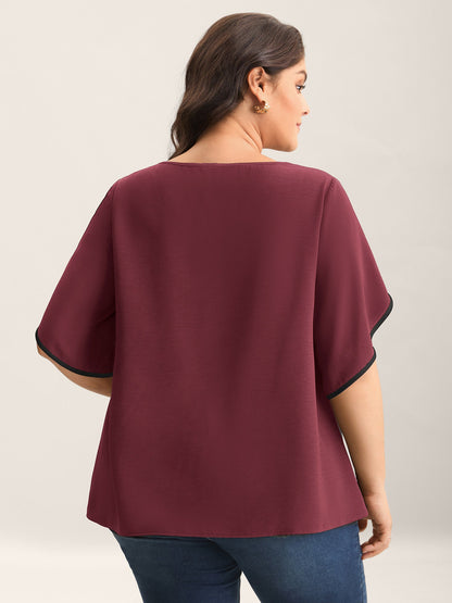 Color Contrast Petal Sleeve Shirt