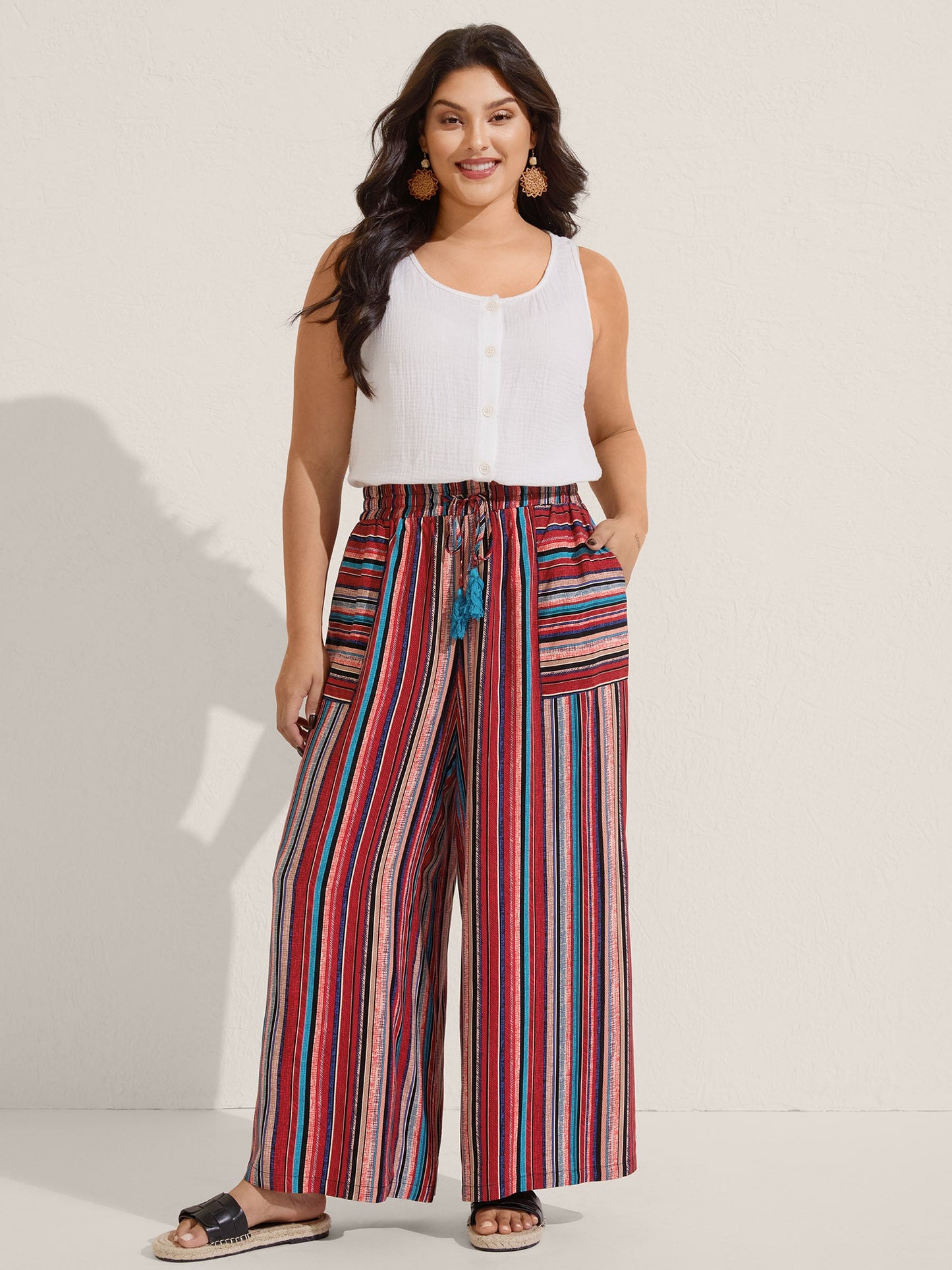 Boho Stripes Drawstring Wide-Leg Pants