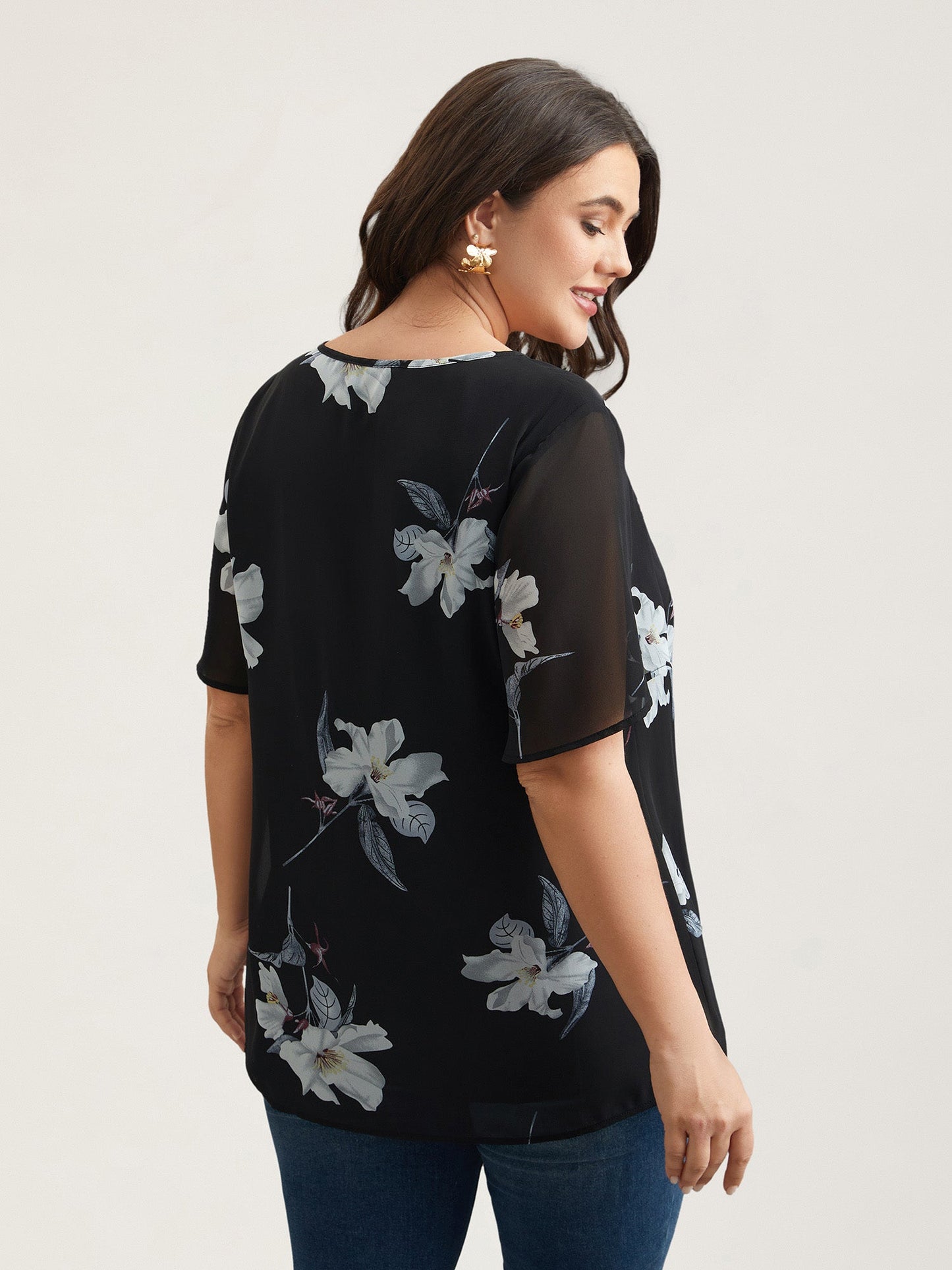 Chiffon Floral Round Neck Shirt