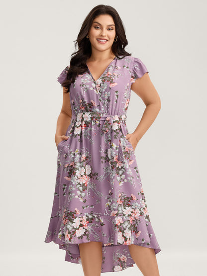 Midnight Blooms Wrap A-Line Midi Dress