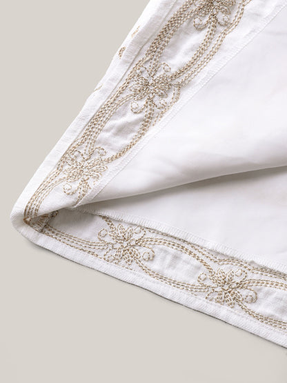 Boho Embroidered Waist Tie Midi Dress