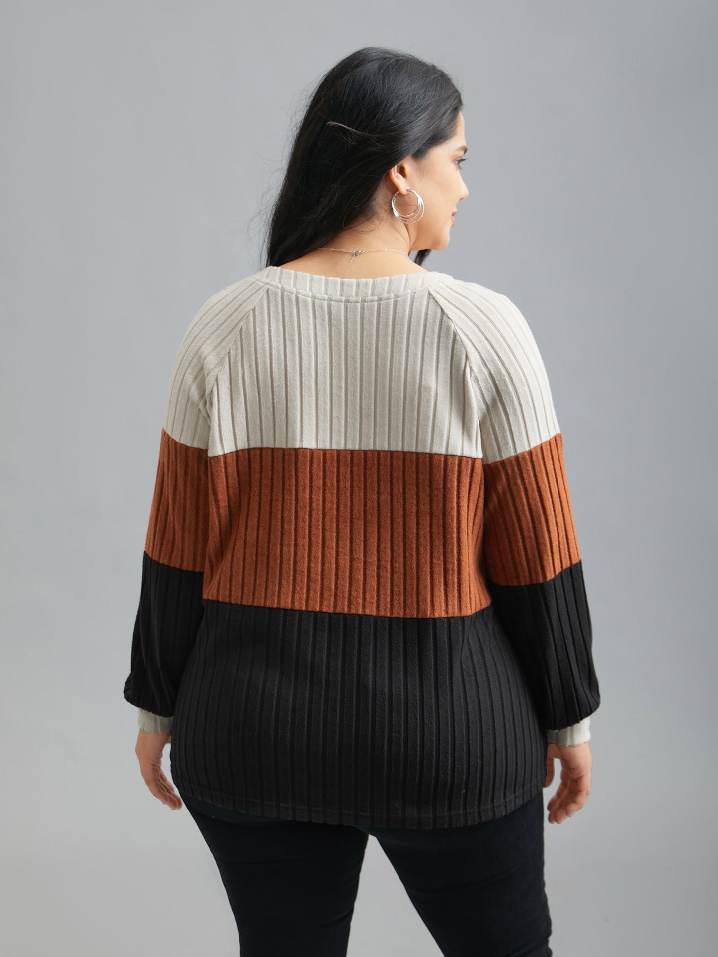 Colorblock Contrast Texture Pit Strip T-shirt