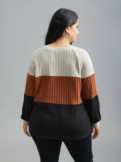 Colorblock Contrast Texture Pit Strip T-shirt