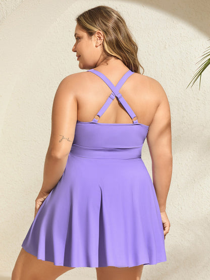 Stripes Patchwork Tie Knot Cross Straps Swim Dress