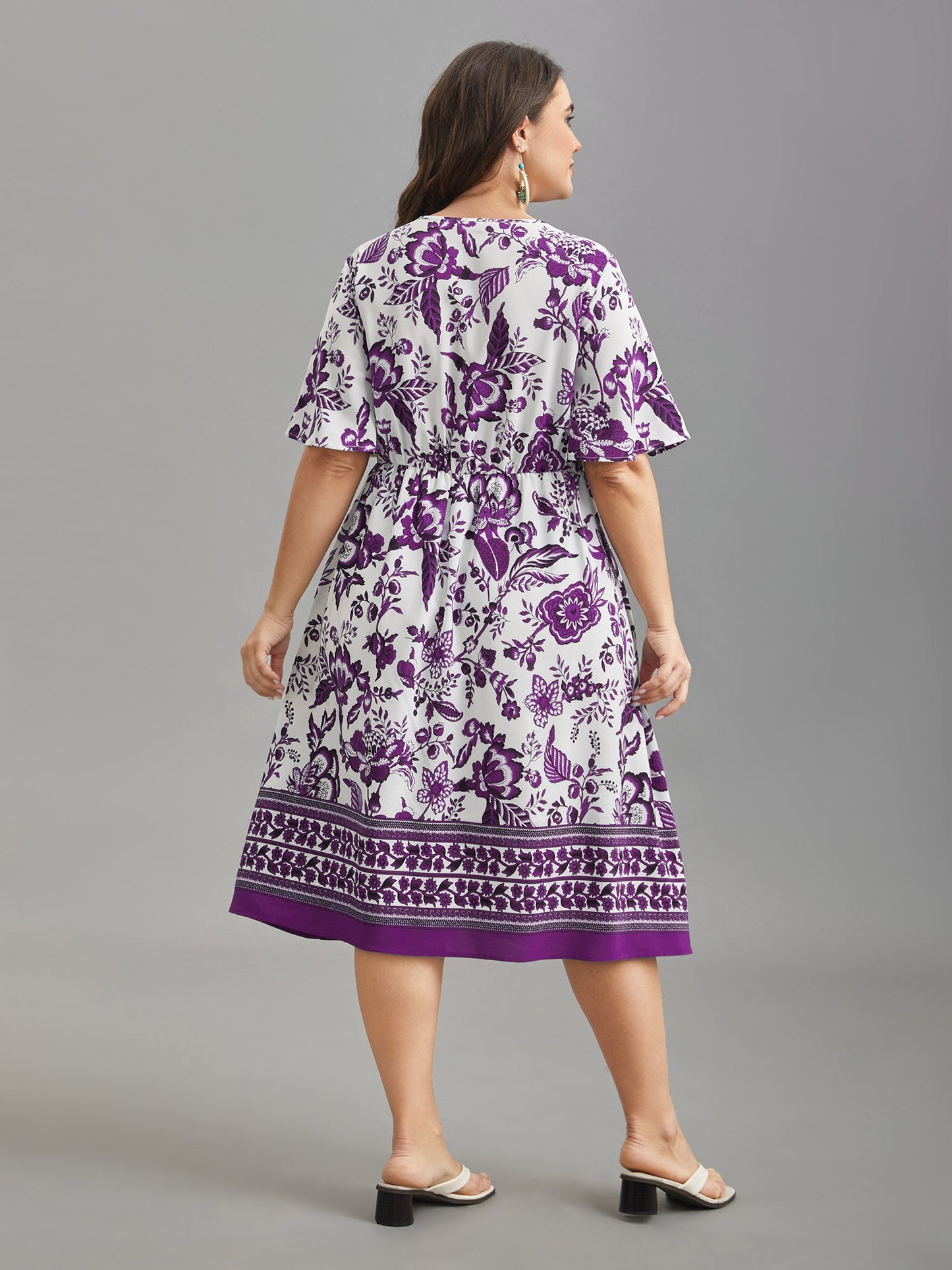 Floral Print Wrap-Neck Pocket Midi Dress