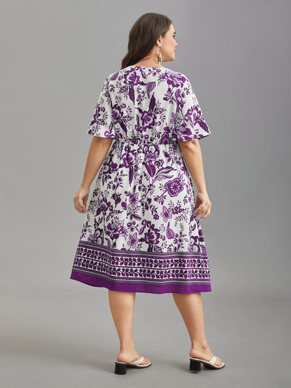 Floral Print Wrap-Neck Pocket Midi Dress