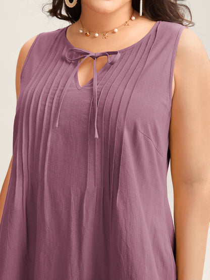 Cotton Toothpick Pleat Plain Midi Dress