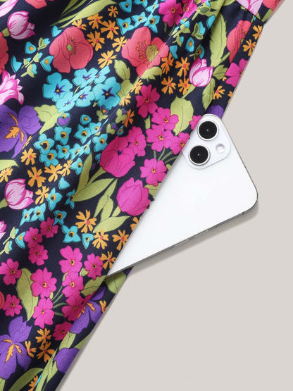 Floral Print Shirred Pockets Midi Dress