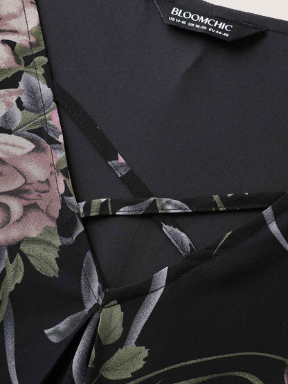 Chiffon Floral Crisscross Hanky Hem Blouse