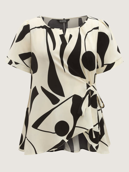 Abstract Print Knotted Blouse