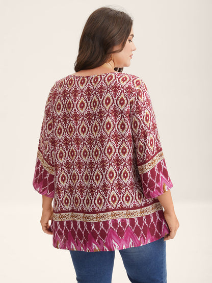 Pin-Tuck Pleat Ornate Print Relaxed Fit Shirt