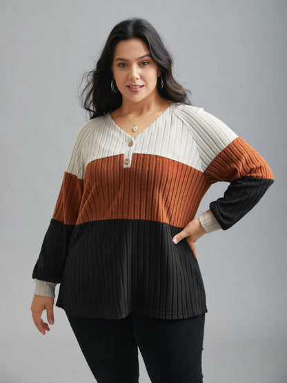 Colorblock Contrast Texture Pit Strip T-shirt