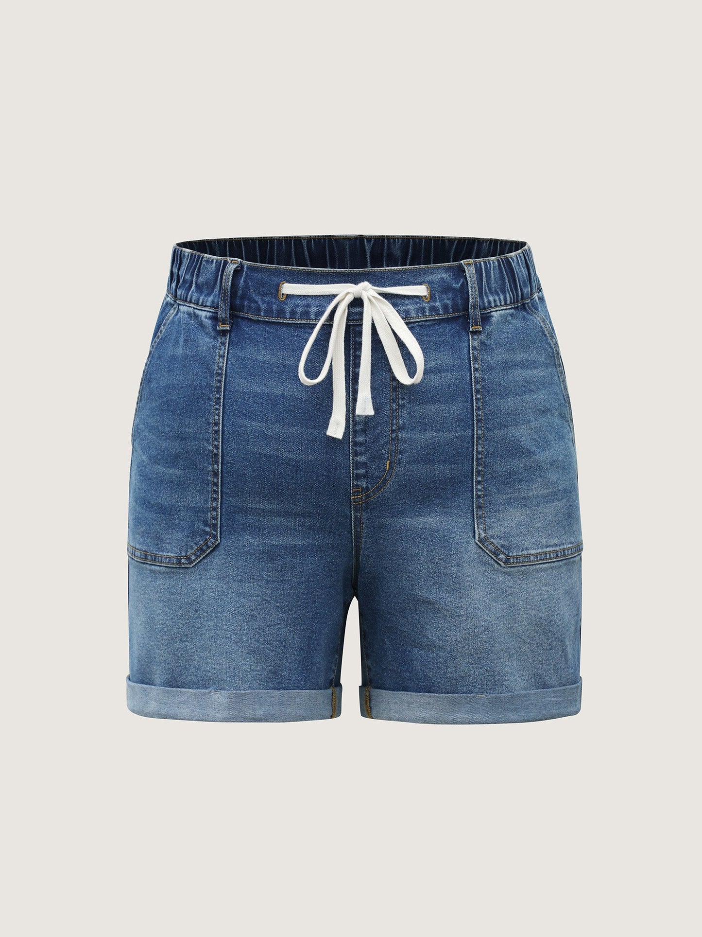 Stretchy Waist Vintage Drawstring Denim Shorts