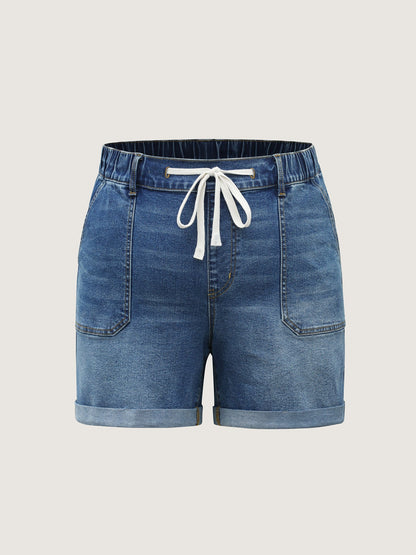 Stretchy Waist Vintage Drawstring Denim Shorts
