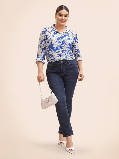 Silhouette Floral Print Shirt Collar Blouse