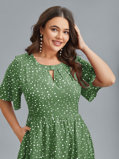 Polka Dots Print Cut-Out Flutter Sleeve Midi Dress