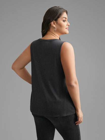 Notched Collar Eyelet Tank Top
