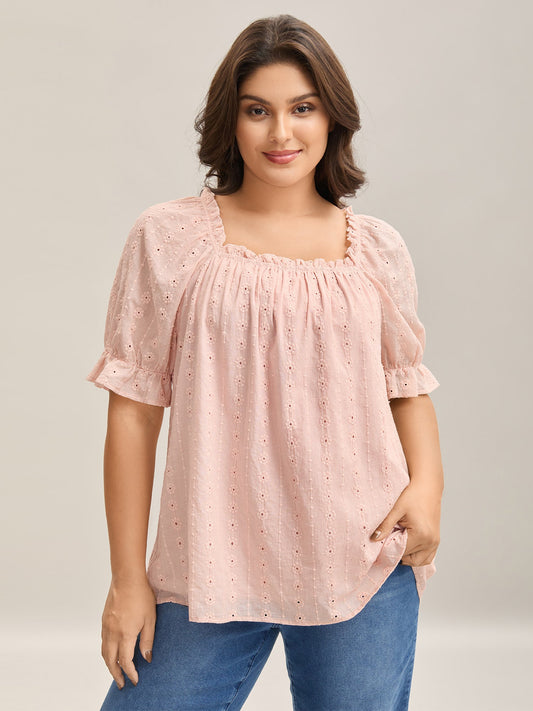 Textured Frill Trim Square Neck Blouse