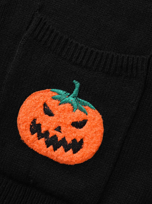 Pumpkin Ghost Embroidery Open Cardigan