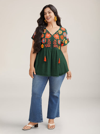 Floral Print Neck-Tie Babydoll Top