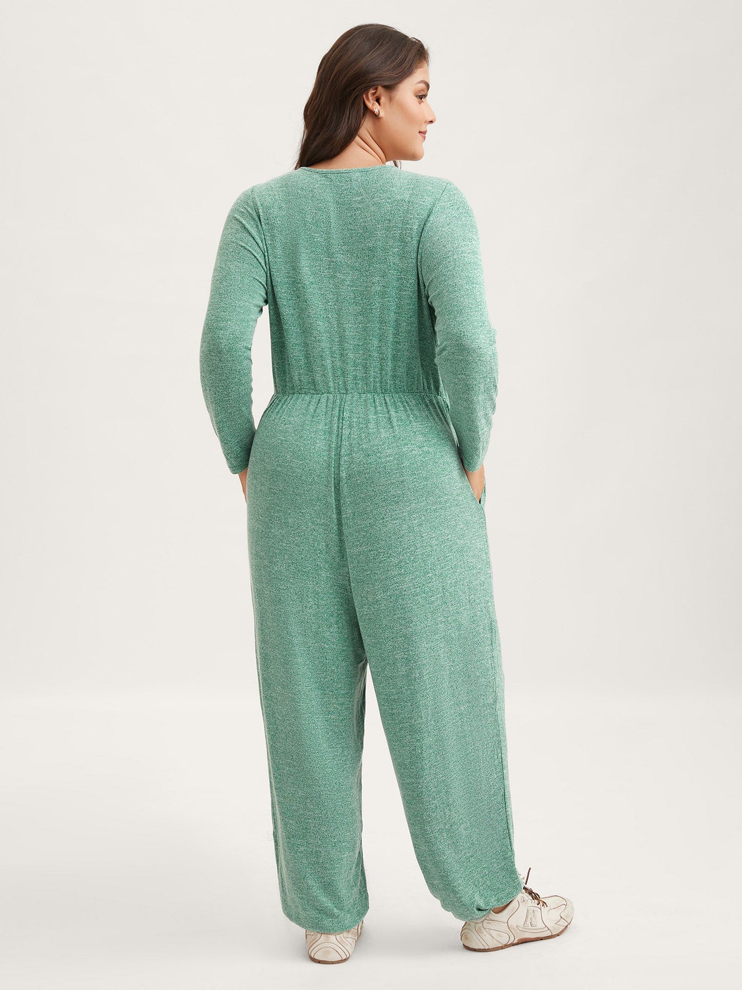 Elastic Waist Overlap Collar Lounge Jumpsuit