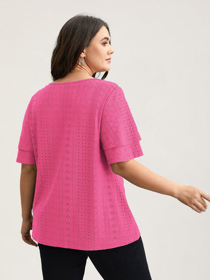 Jacquard Textured Lotus Leaf Sleeve Top