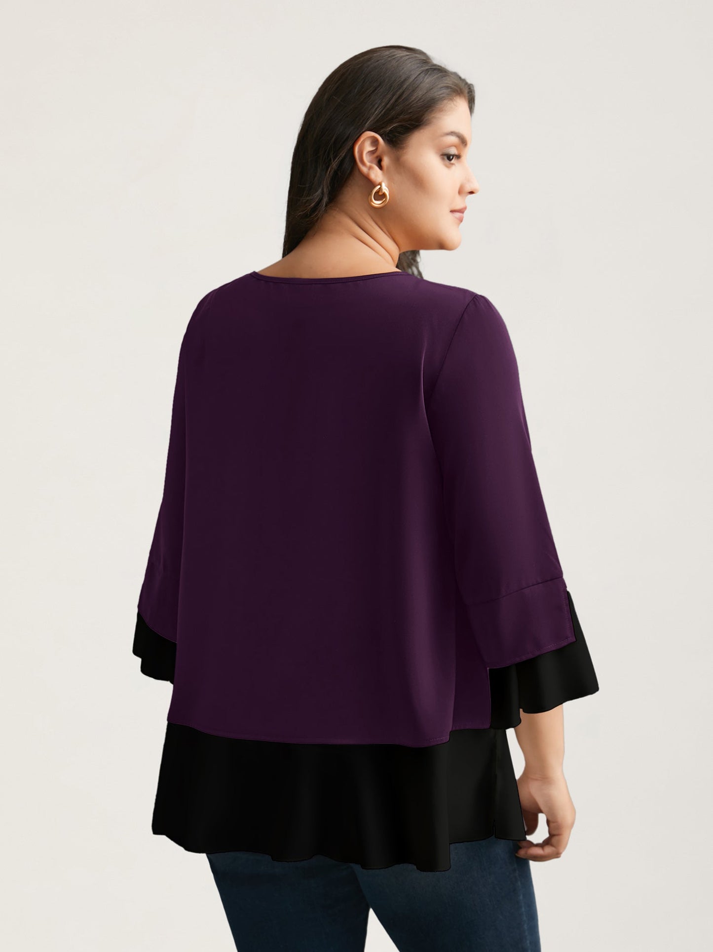 Contrast Patchwork Bell Sleeve Blouse