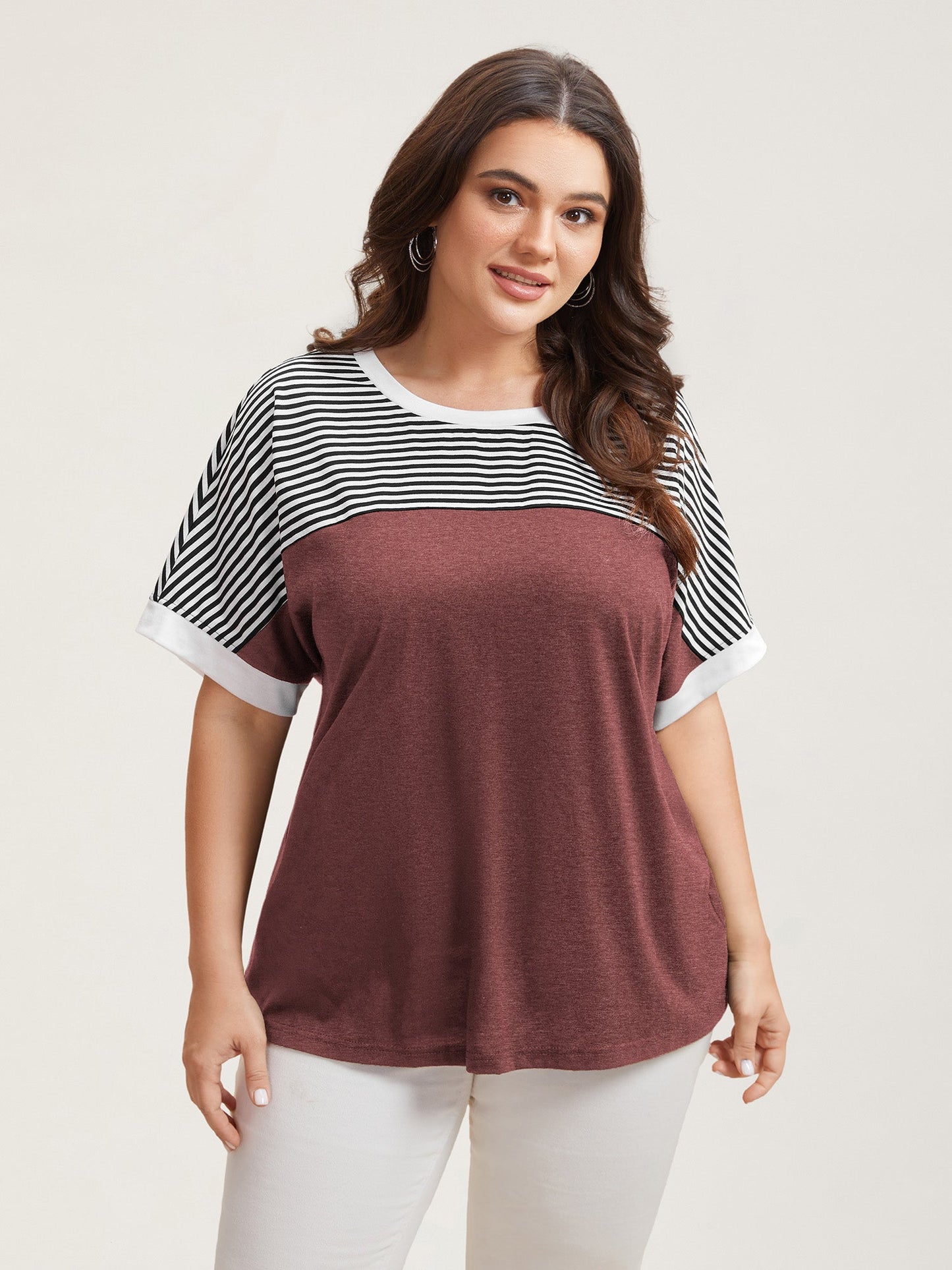 Solid and Striped Contrast Hem T-Shirt