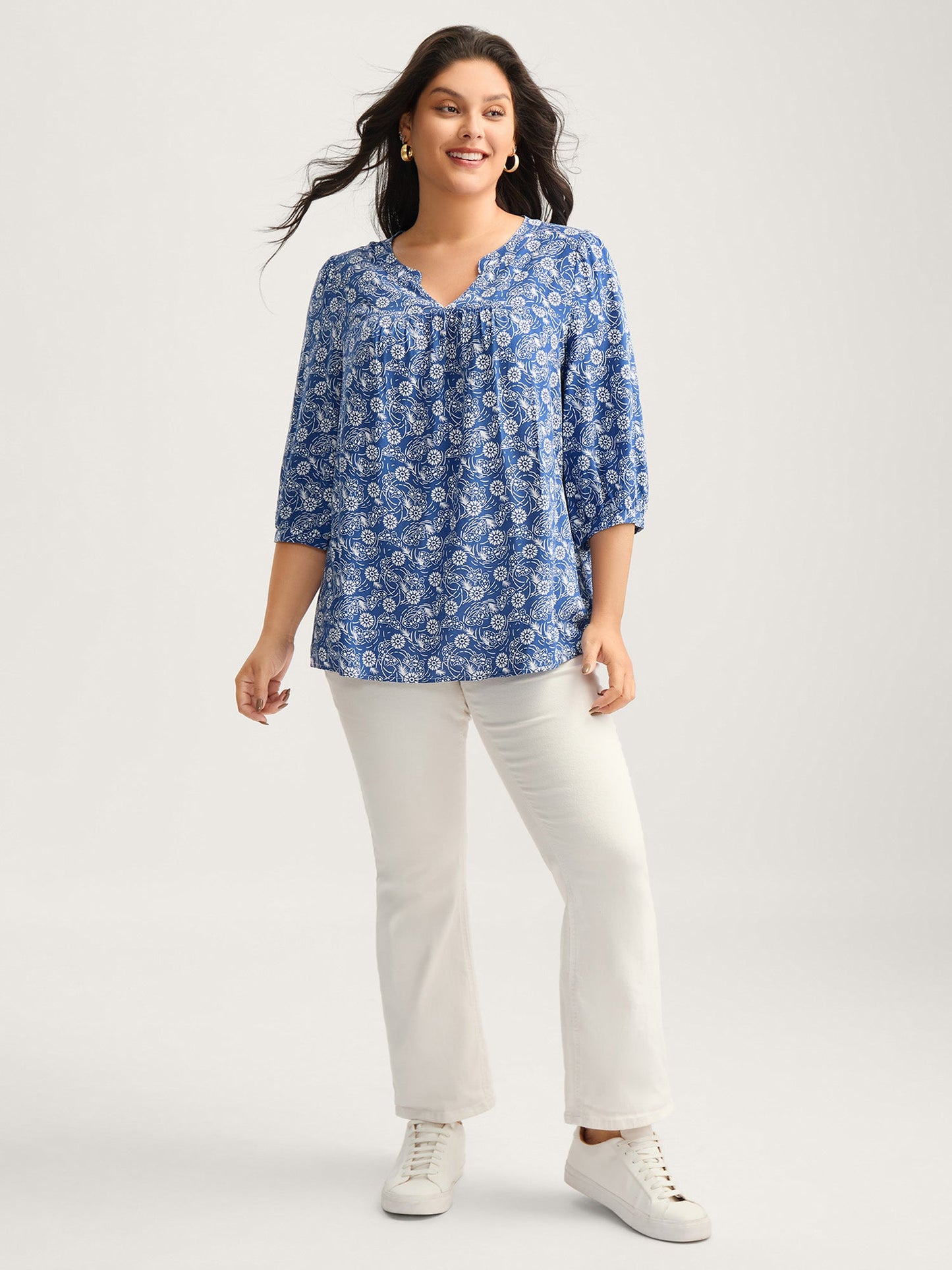 Floral Print Quarter Sleeve Blouse