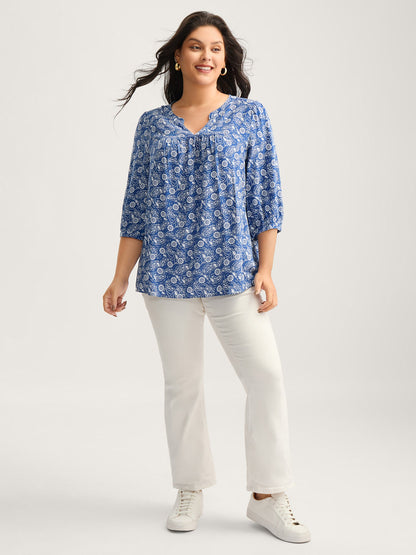 Floral Print Quarter Sleeve Blouse