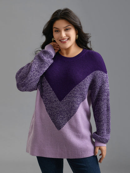 Textured Balloon Sleeves Color Block Pullover