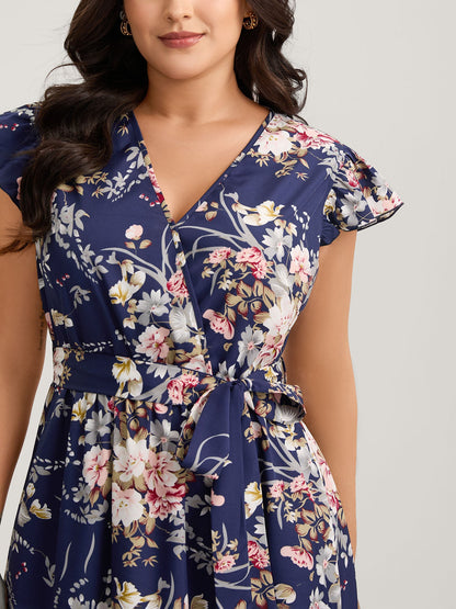 Midnight Blooms Wrap A-Line Midi Dress