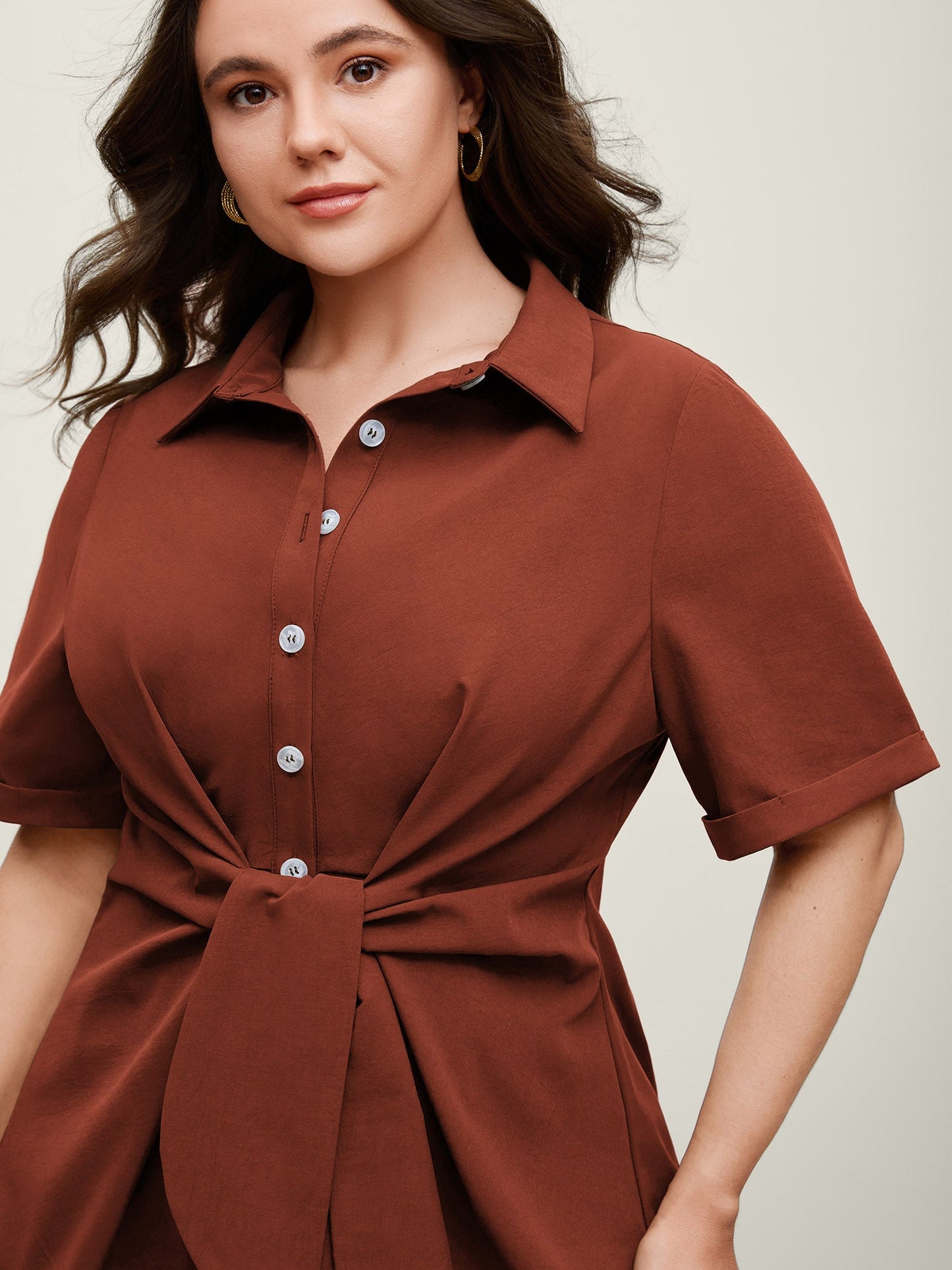 Knotted Front Asymmetrical Hem Blouse