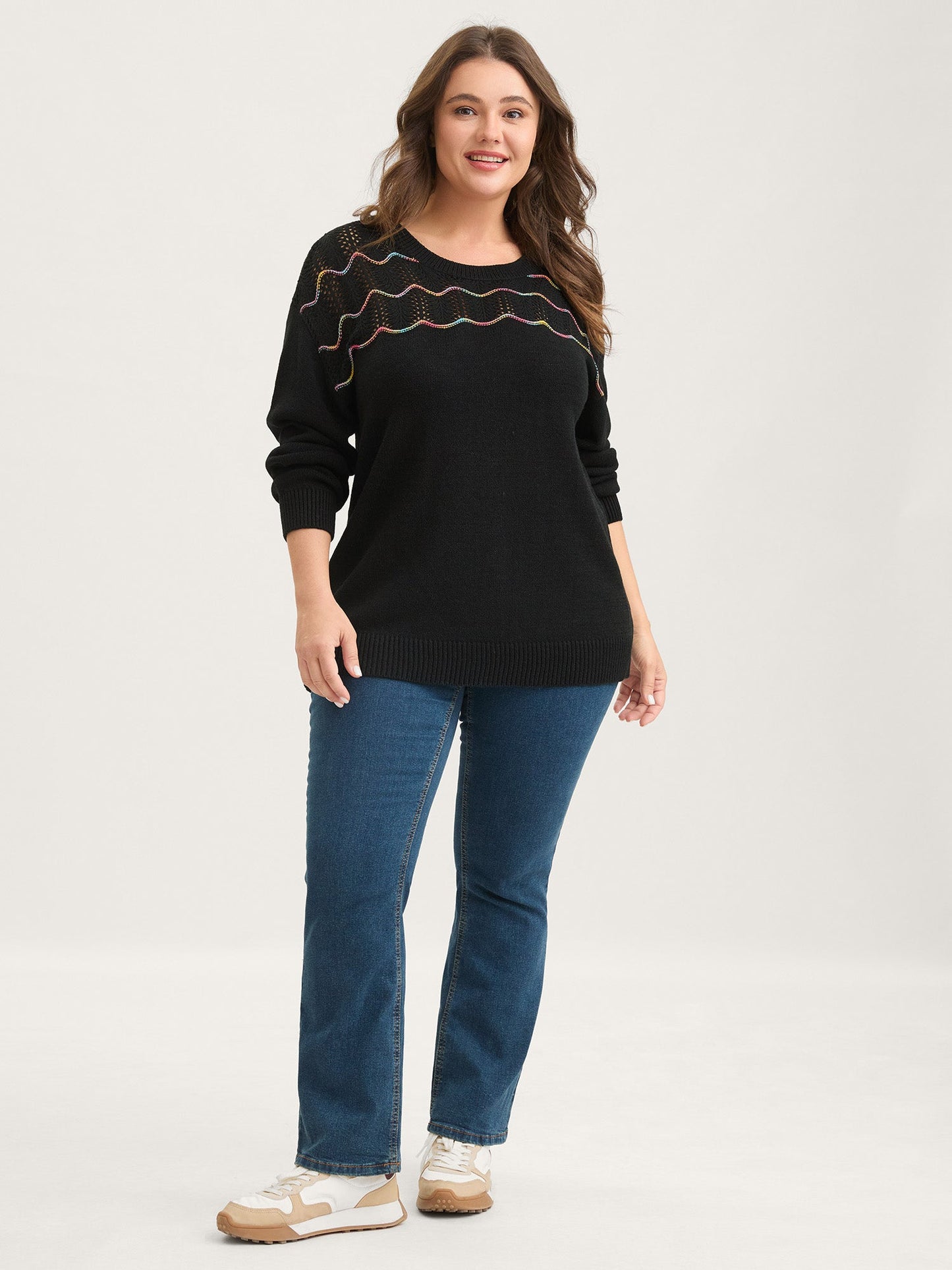 Ripple Textured Sheer Neck Backless Pullover