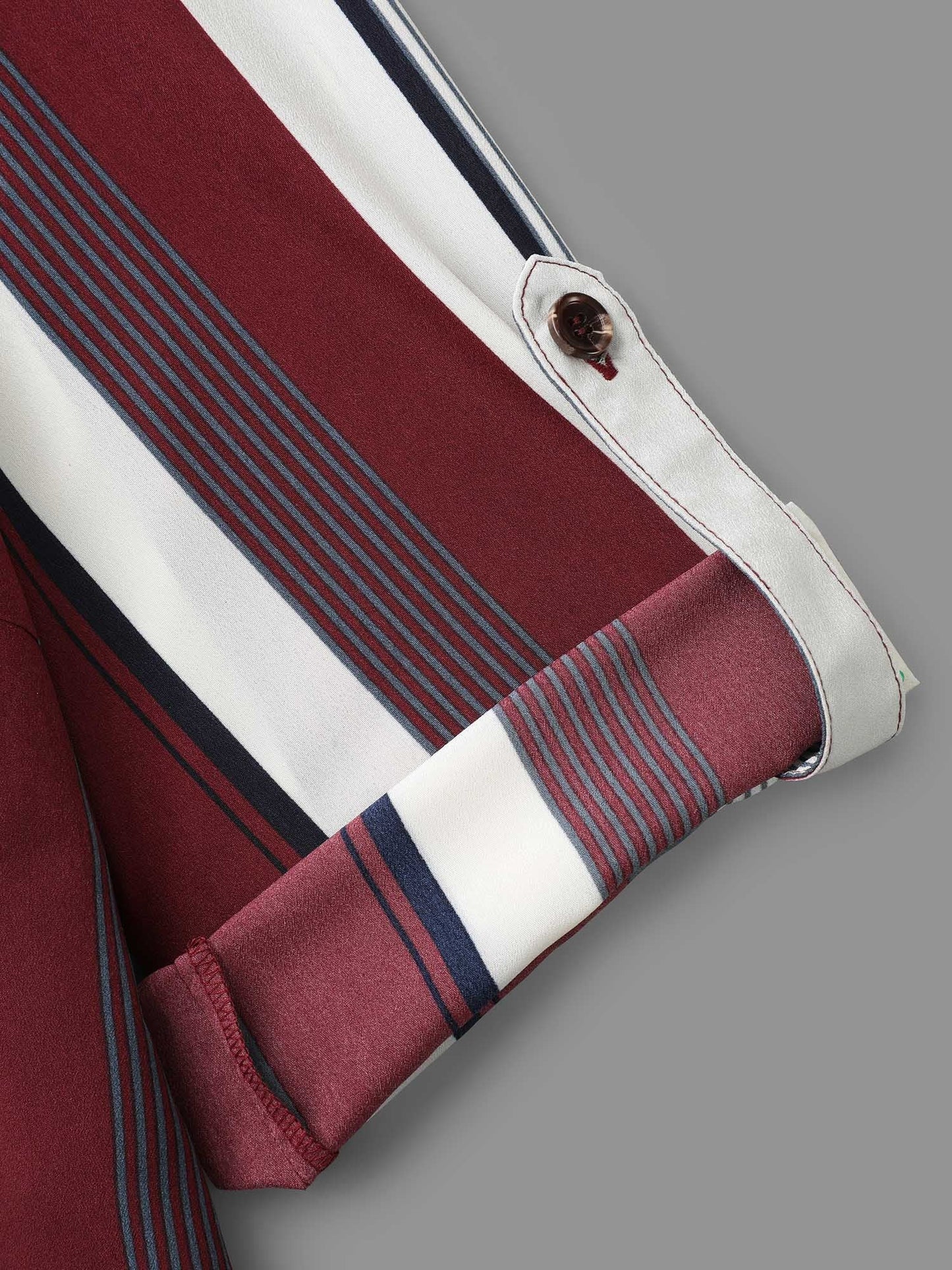 Vertical Striped V-Neck Tab Sleeve Blouse