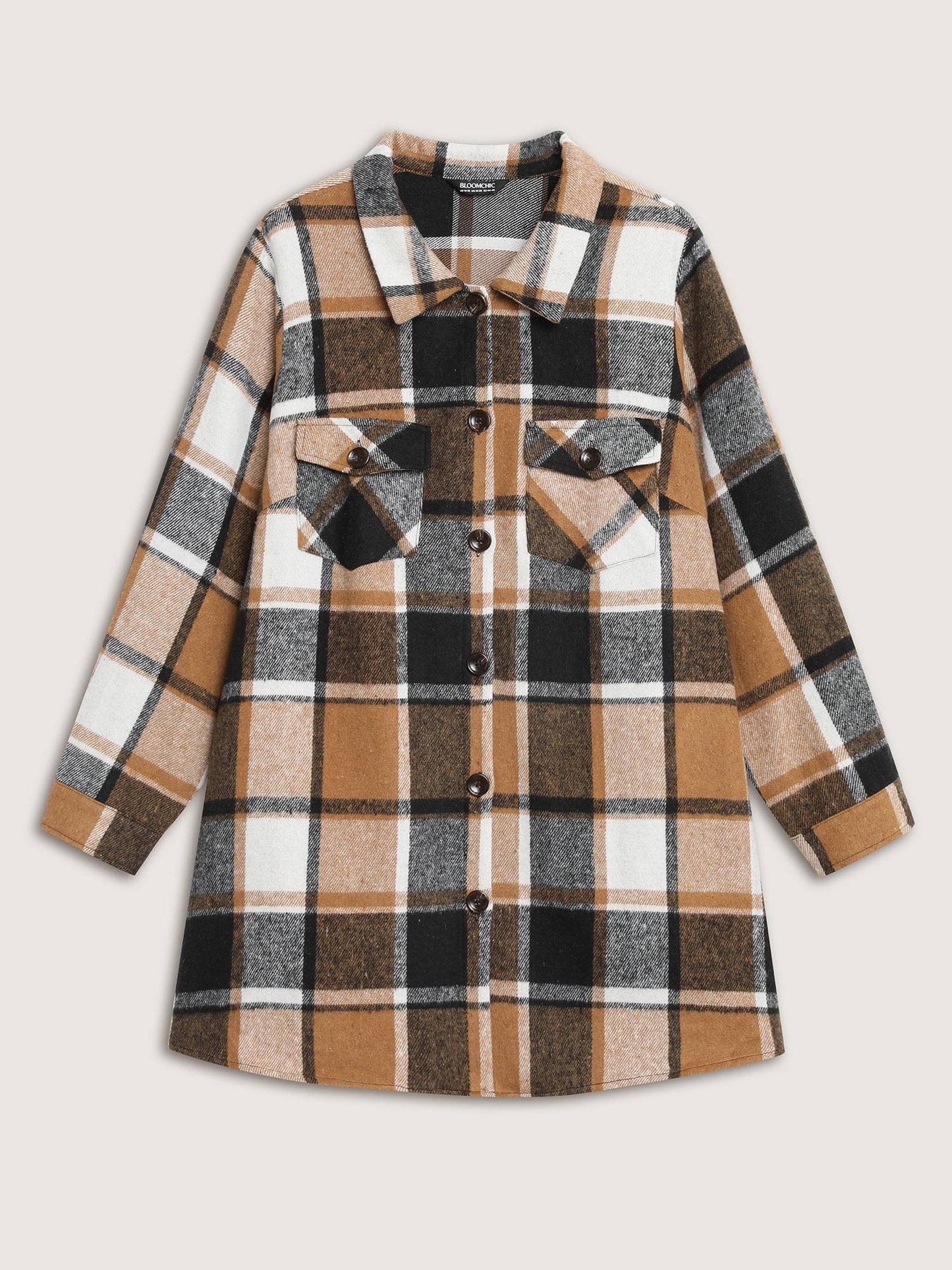 Plaid Chest Pockets Long Jacket