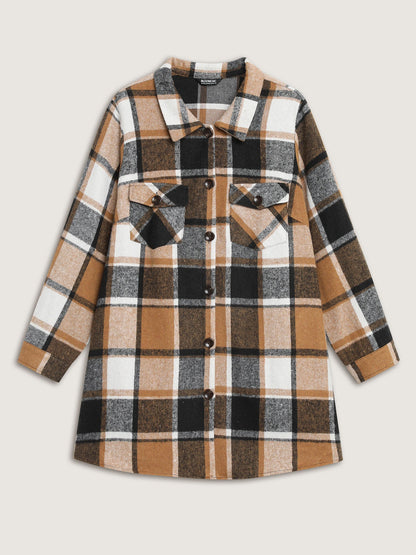 Plaid Chest Pockets Long Jacket