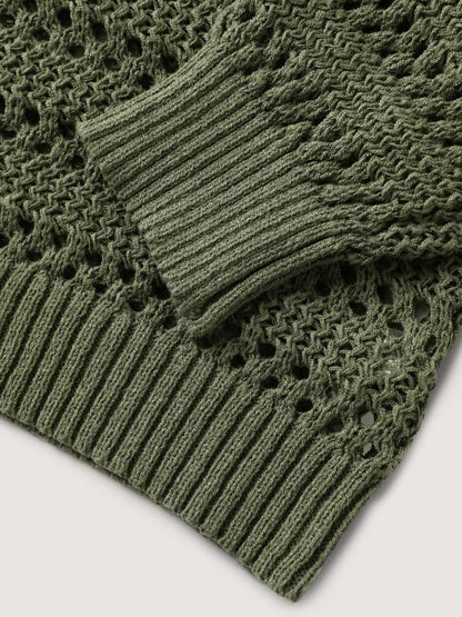 Cut-Out Textured Drop Shoulder Pullover