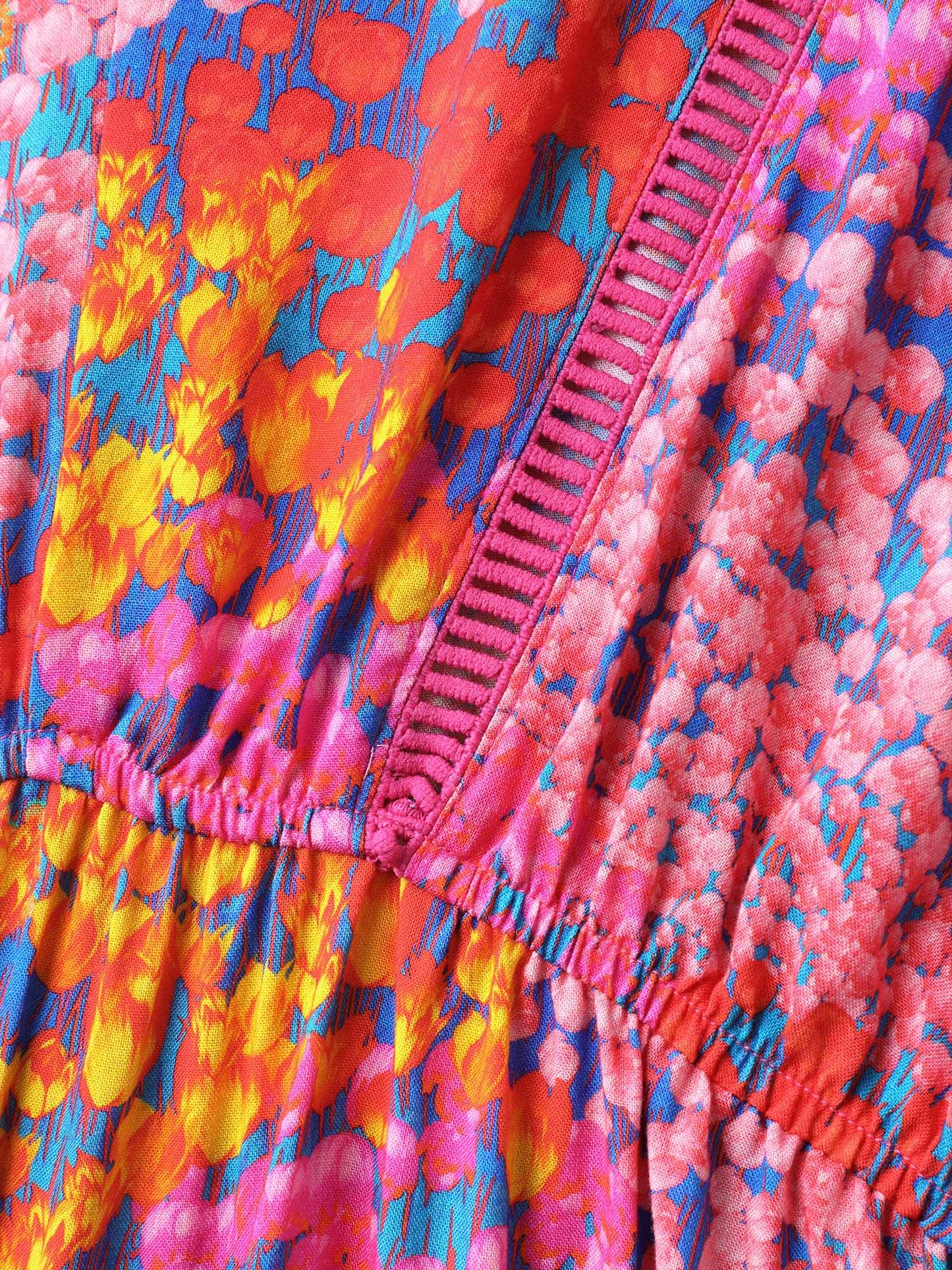 Floral Lace Trim Flowy Sleeve Midi Dress