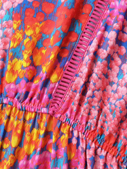 Floral Lace Trim Flowy Sleeve Midi Dress