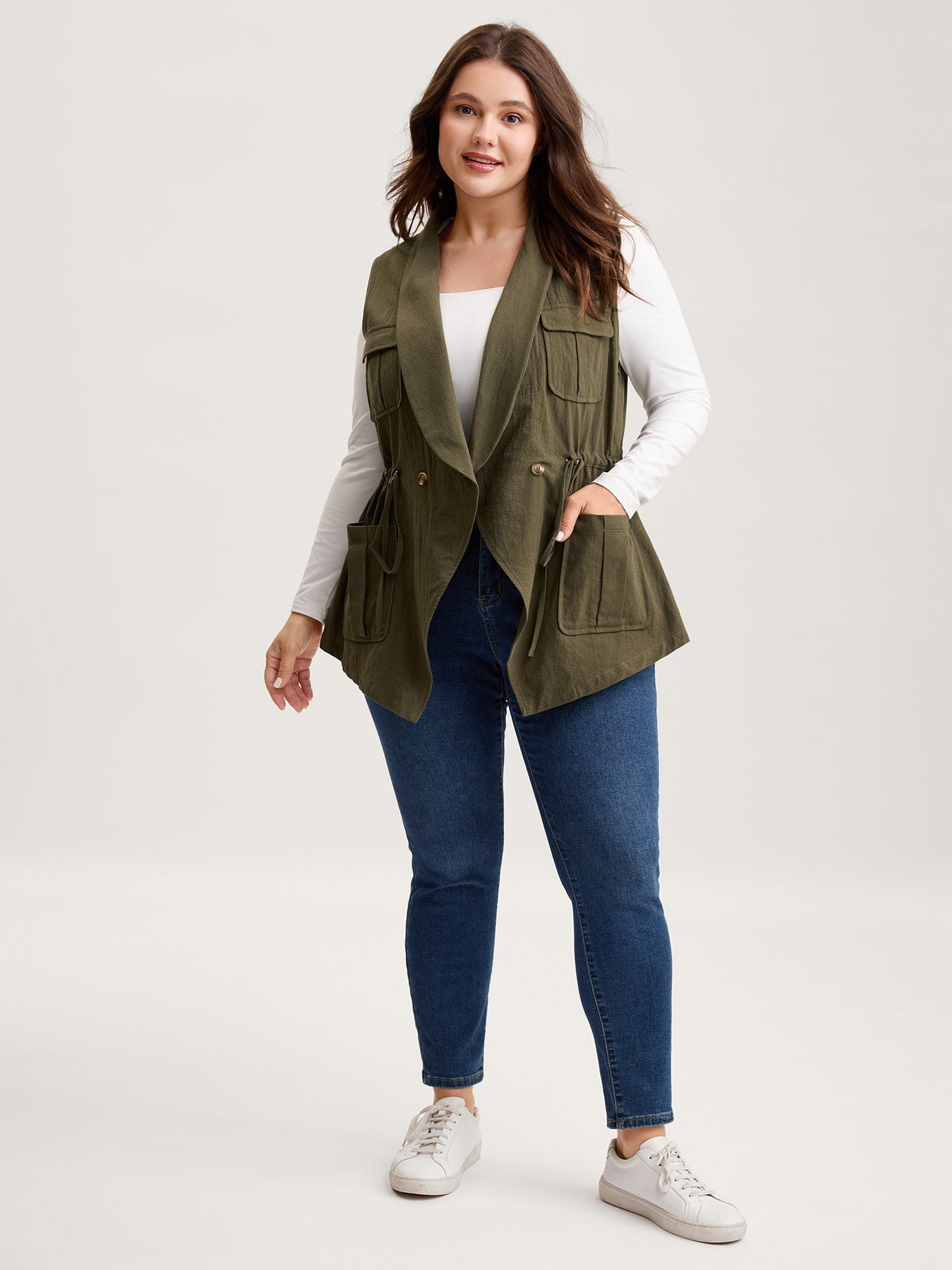 Cotton Waist Defining Drawstring Pocket Vest